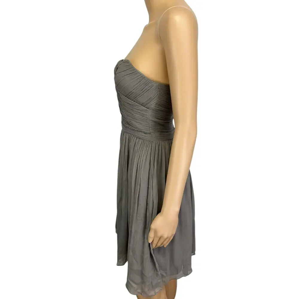 J. Crew Arabelle Dress in Pure Silk Chiffon Graphite Strapless 29286 Size 00